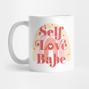 Self Love Babe Feminine Cute Aesthetic Girl Quote with rainbow stars & a heart Mug